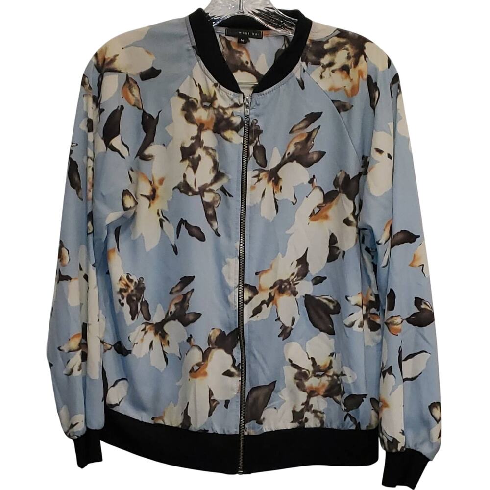 West Kei Full Zip Layering Light Weight Blue Floral Jacket Size Medium